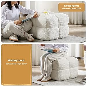 ONEVOG White Funky Ottoman, Fuzzy Couch Sherpa Pouf Chair 21 inch W, Tufted Fluffy Fabric, Upholsered Stool for Living Room Bedroom, Cute Pouf Home Decor ONEVOG White Funky Ottoman Fuzzy Couch Sherpa Pouf Chair 21 inch W Tufted Fluffy Fabric Upholsered Stool for Living Room Bedroom Cute Pouf Home Decor