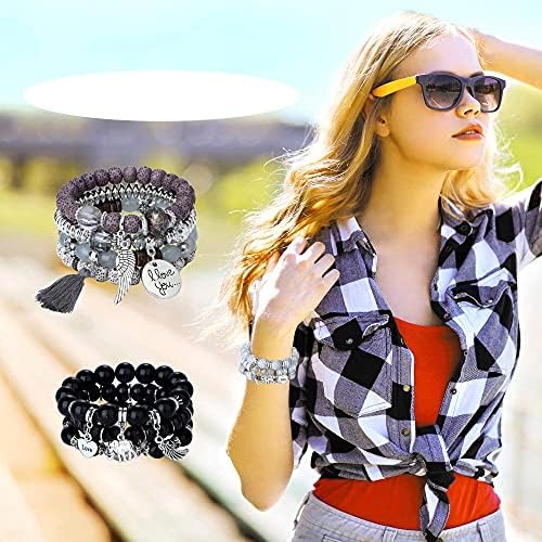 LOLIAS 6 Sets Bohemian Stackable Bead Bracelets for Women Men Stretch Multilayered Bangles Bracelet Set Boho Multicolor Jewelry