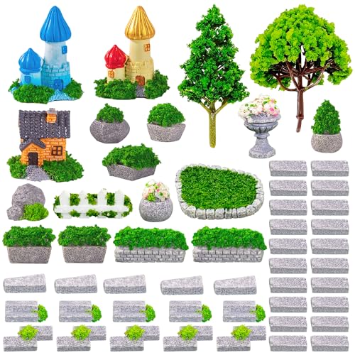 Cayway 53 PCS Fairy Garden Accessories Outdoor, Mini Model Tree Lawn House Fairy Garden Supplies Micro Landscape Decoration for DIY Craft Garden Decoration, Style C, CX-0010
