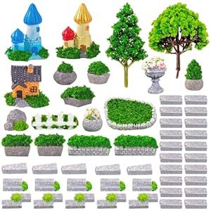 Cayway Miniatuur feeëntuin Zenguin Accessoires 53 stuks mini-model boom, weide, huis miniatuur ornament kit, miniatuur tuindecoratie voor miniatuur tuinaccessoires
