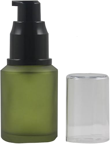 Miniatura 3 de QUUPY Botella de bomba de loción de vidrio vacía de lujo verde de 2 oz botella recargable líquido base contenedor dispensador de almacenamiento vial