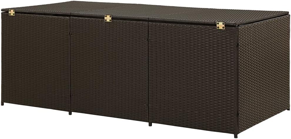 Patio Storage Box Deck Storage Box Outdoor Storage Box Indoor Wicker Storage Bin for Patio Furniture Cushions, Pillows, Garden Tools, Poly Rattan Brown, 70.8"x35.4"x29.5" -AA