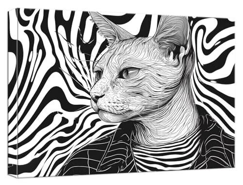 Pintar por Numeros Adultos En blanco y negro Cuadros para Pintar por Numeros Gato, DIY Manualidades Adultos Kit Pintura con 3 Pinceles y Pigmento Acrílico para Decoración Home Room, 20x30cm, Model913