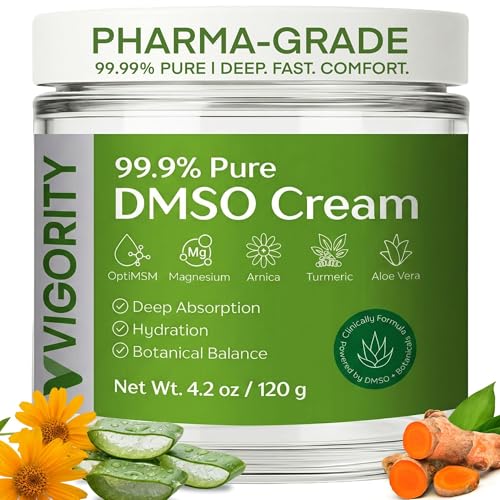 Vigority DMSO Cream 99.9% Pure for Topical Joint Muscle Comfort - DMSO Pharmaceutical Grade Cream with Arnica Magnesium Turmeric OptiMSM Aloe Vera 3.53oz