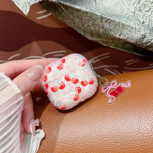 Image of MINSCOSE for Cute Glitter AirPods 4 Case,Shell Pattern Cherry Bow Trendy Design with Keychain,Protective Shockproof Cover for Airpods iPod 4th Generation for Women Girl-Red