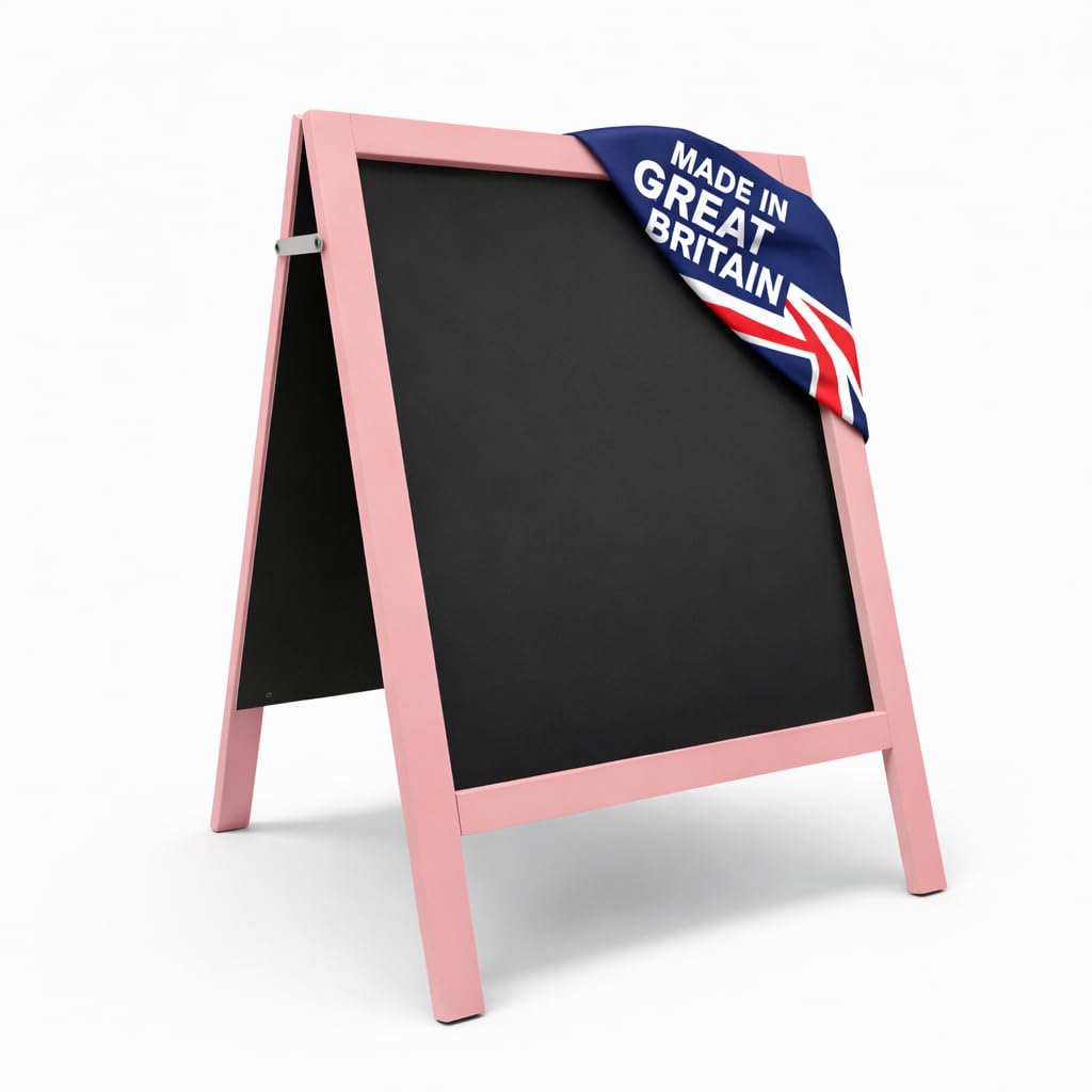 Chalkboard Pavement Sign – Large Vibrant Colour A-Board 100 x 60cm | Double-Sided Easy-Clean Panels for Liquid or Traditional Chalk | Waterproof, Portable & Durable (Pink)
