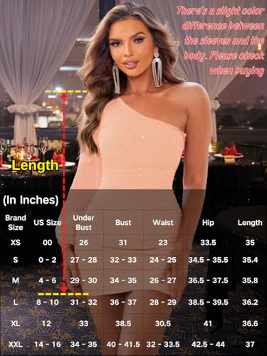 Image of ShawGobow Sparkly Outfits for Women,One Shoulder Ruched Bodycon Short Prom Dress,Sexy Dresses Cocktail Homecoming Nye