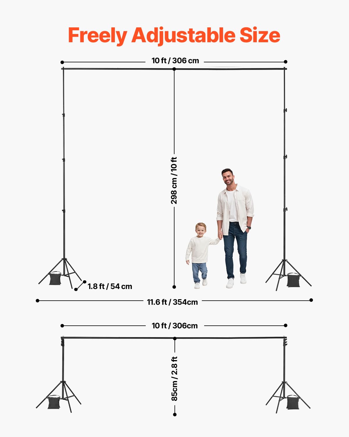 VEVOR Supporto per Fondale Fotografico Regolabile, Tessuto per Fondale 300 x 300 cm Supporto per Fondale Portatile con 2 Treppiedi, Supporto per Schermo per Fotografia di Prodotto Fotografia in Studio