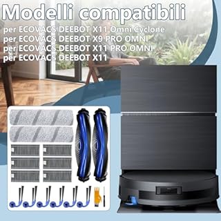 Accessori per Aspirapolvere per ECOVACS DEEBOT X11 OMNI CYCLONE, X11 PRO OMNI, X9 PRO OMNI, 2 Spazzole Principali, 2 Panni per Rullo, 6 Filtri, 6 Spazzole Laterali, X11 Pezzi di Ricambio 18 pezzi