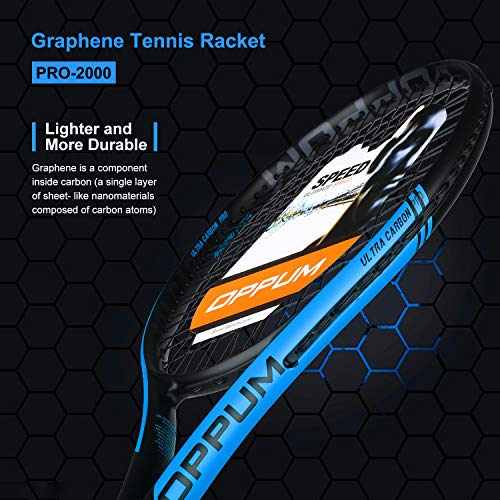 oppum New Graphene Ultra Carbon Pro Tennis Racket, 360 Super Light Speed Team Tennis Raccquet (Graphene Racket PRO-2000 (Black Blue), 4 3/8) - Thumbnail 3