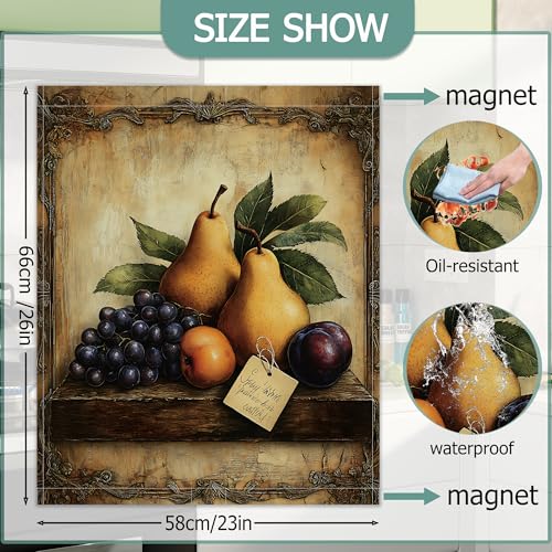 Image of Dishwasher Magnets Decorative Cover,Vintage Fruit Harvest Refrigerator Magnet Cover,Washable Farmhouse Dishwasher Front Panel Cover Home Kitchen Decoration 23x26 Inch