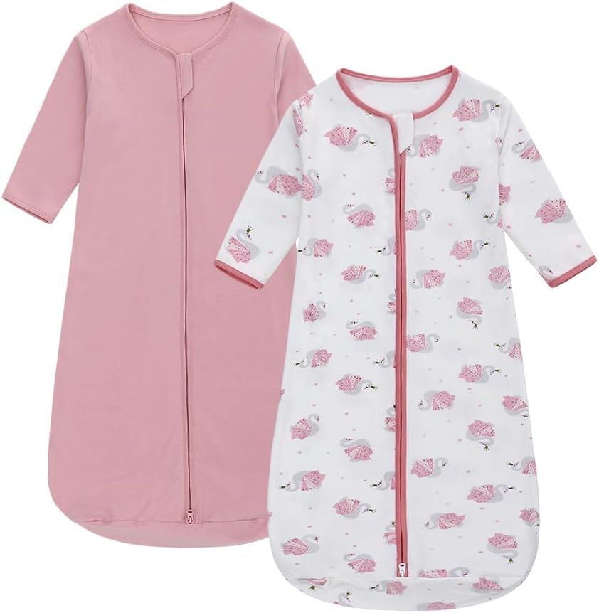 Miracle Baby Long Sleeve Sleep Sack 2-Pack, 100% Cotton Wearable Blanket Baby Sleeping Bag for Newborn Infant Toddler