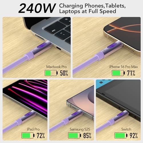 Image of 240W USB C to USB C Cable, Type C to Type C Cable, 480Mbps Speed, USB-IF Certified, Fast Charging Cable for iPhone 16 15 Pro Plus Pro Max, for Galaxy S25 S24, for iPad MacBook Pro /Air, Laptops, 6 FT