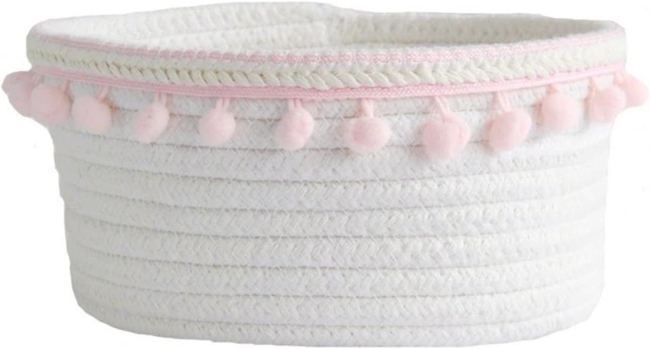 NYMFEA yaoqijie Woven Basket Fashion Handmade Long Service Life Multifunctional Woven Stationery Storage Basket Dorm Supplies Lasting (Color : Pink)