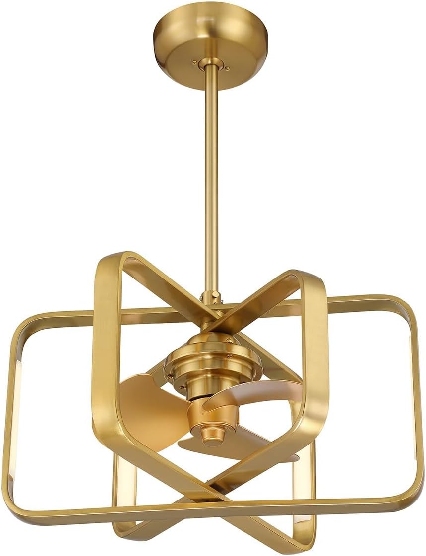 Savoy House 24-FD-955-322 Lynx Scandinavian Integrated LED Chandelier Ceiling Fan Fandelier with Light and Remote, 15" H x 24" W, Warm Brass