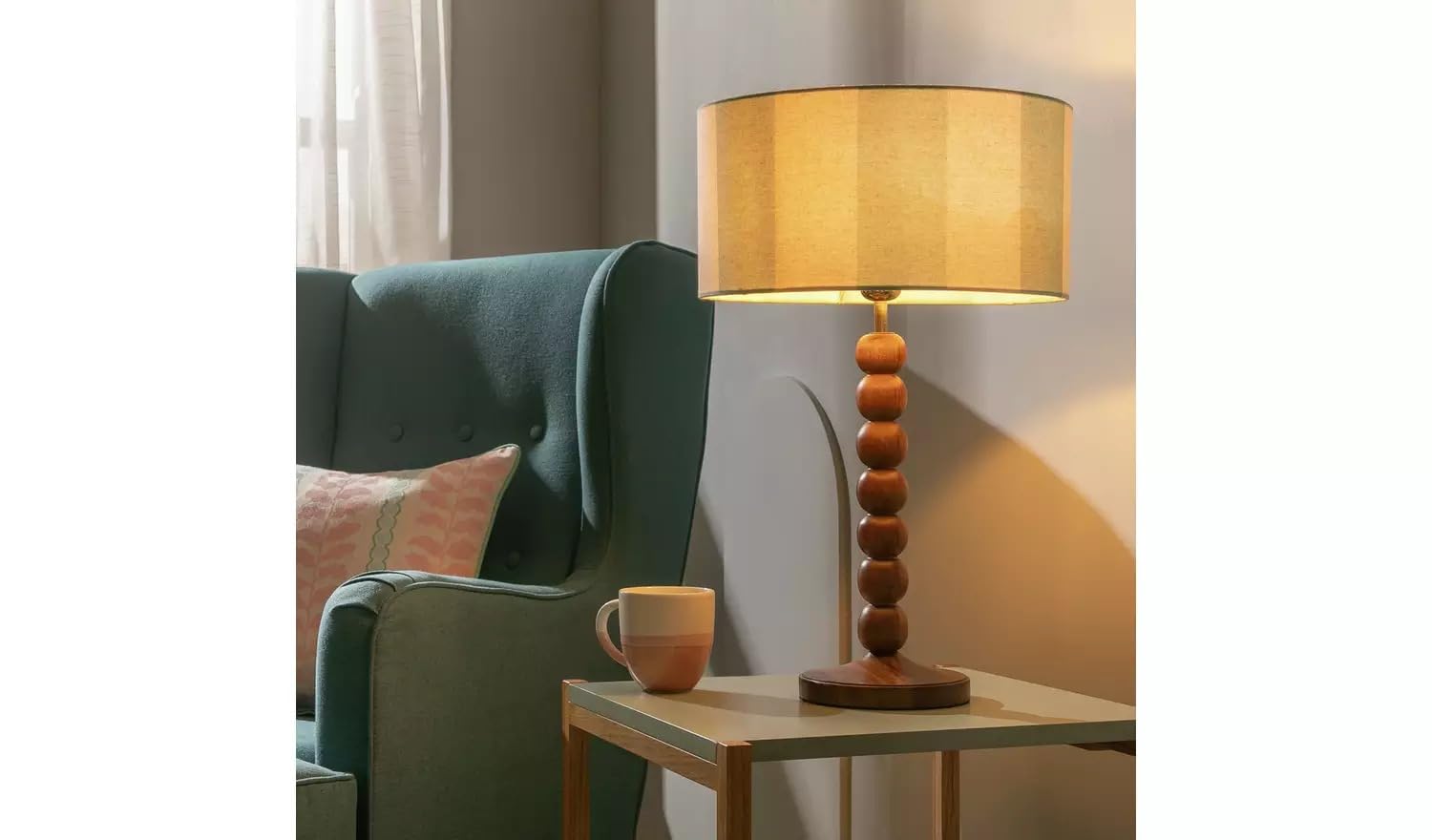 Aidni Walnut Bobbin Table Lamp Base, Mango Wood Wooden Lamp Stand, 44 Cm, For Living Room, Bedroom & Office
