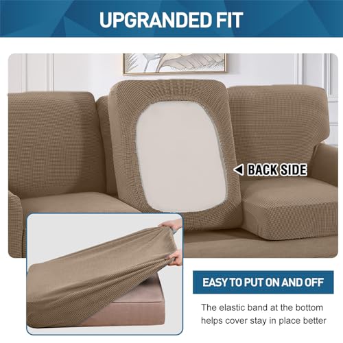 Bxful Copridivano Con Schienali Separati E Cuscini Seduta, Copridivano Antiscivolo Con Fascia Elastica, Proteggi Mobili Jacquard Elasticizzato (2 Seater(145-178Cm),Sabbia) - 5