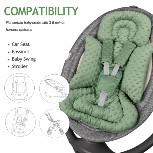 Image of Infant Car Seat Insert Boy Girl, 3 in 1 Newborn Carseat Insert with Strap Pads, Car Seat Head Support for Baby Strollers, Swings, and Bouncers, Comfortable and Machine Washable, Forest Green
