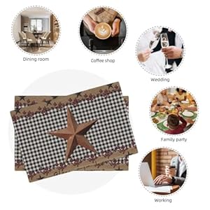 Rustic star placemats vintage wood barn black grid western texas farmhouse country bless home table mats placemat for kitchen dining table decor 12×18 inch 4pcs  urban country home decor