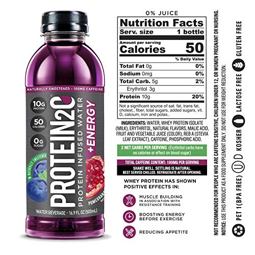 Protein2o Plus Energy Protein Infused Water, Whey Protein Isolate, Pomegranate Blueberry, 16.9 oz (12 pack)