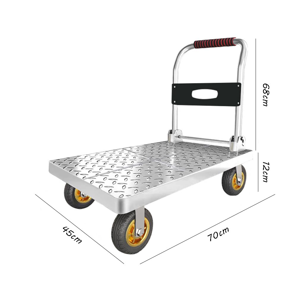 Carro de Plataforma Resistente, Carro de Plataforma de Acero con Capacidad de 200 kg, Carretilla Plegable con Plataforma Plana de 70 x 45 cm, Carretilla Manual de Empuje.
