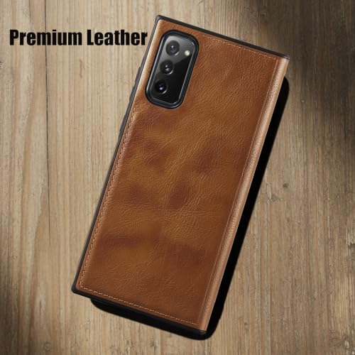 Image of Leather Case for Samsung Galaxy Note 20 Premium Protective Stylish Slim Cover with Shockproof Raised Edges Brown
