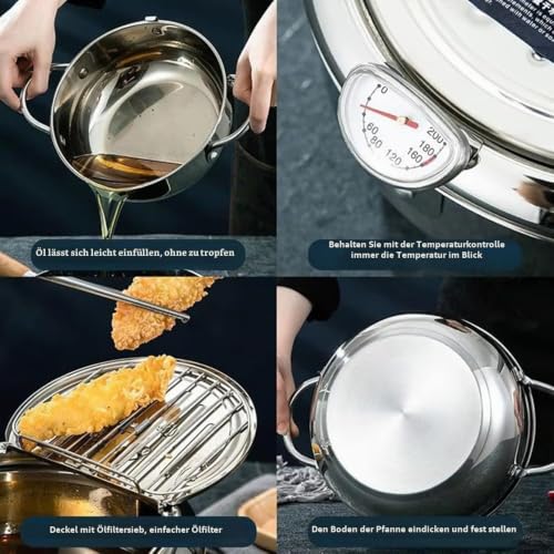 Foto von 304 Edelstahl Frittiertopf mit Thermometer & Abtropfgitter,20cm