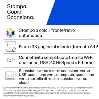 HP Color LaserJet Pro MFP 4302dw (4RA83F), Stampa, Copia, Scansiona, Fronte e Retro Automatico, Stampante a Colori, 35/33 (Letter/A4) ppm, USB, Wi-Fi, Ethernet, HP App, per Ambienti Professionali, Blu