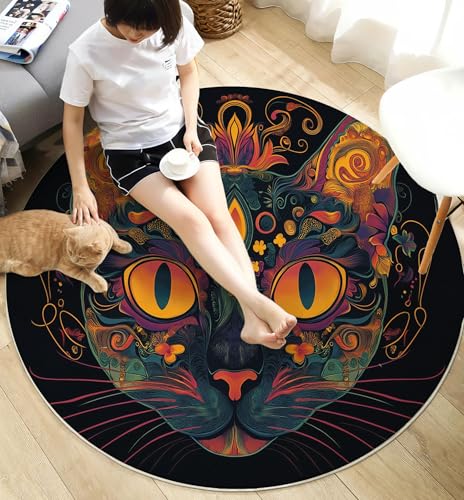 Tapis chat orange antidérapant lavable en machine de 120cm