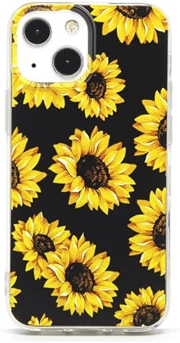Funda para teléfono compatible con iPhone 13 Mini, diseño de girasol negro, bonita funda floral de TPU suave para iPhone 13 Mini de 5.4 pulgadas