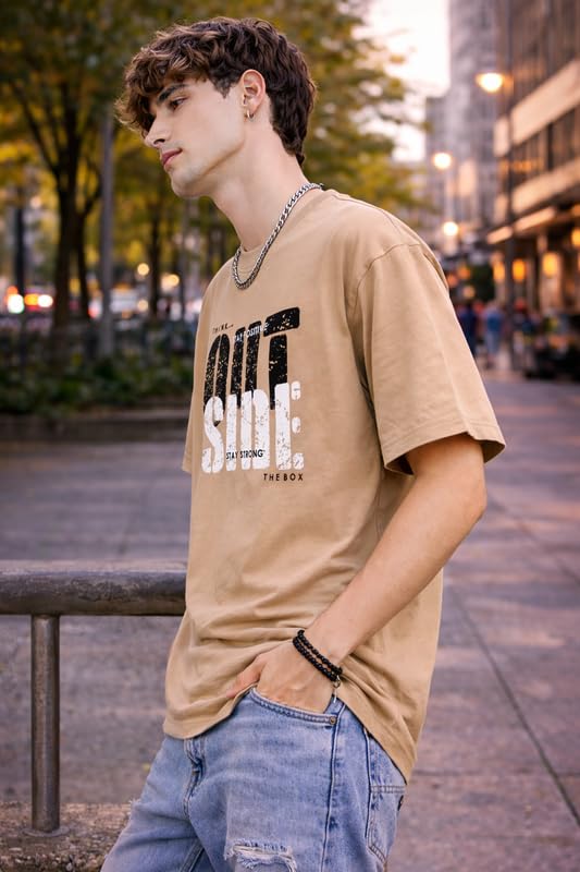 Image of London Hills Printed Cotton Blend Half Sleeve Oversized Men Round Neck Tshirts | T Shirt for Man | Tshirt | Shirts Men | Tshirt for Man | T-Shirt | Mult-Colored