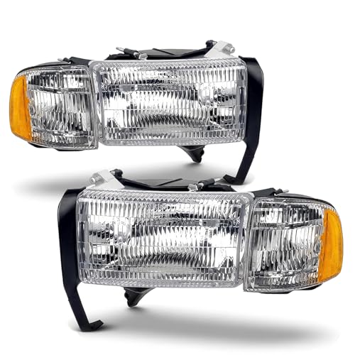 APSVE Headlights Assembly compatible with 1994-2001 Dodge Ram 1500,94-02 RAM 2500 3500,Fit Non-Sport Models Only, Headlamp w/Bulb & Corner Lights, Driver Passenger Side