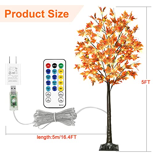 5Ft 90Led Lighted Maple Tree - Thanksgiving Decor Artificial Tree With 9 Acorns 180 Leaves, Remote 8 Flashing Modes, Timing, Fall Tree For Outdoor Wedding Party Autumn Decor… #TOP2