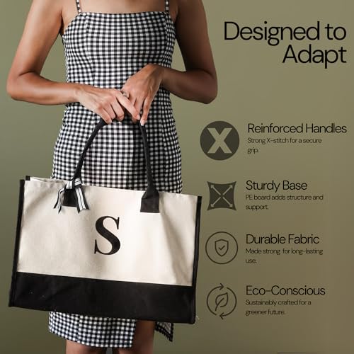 Image of Salt Earth Canvas Tote Bag for Women, Personalized Initial Monogram Tote, Beach Grocery Utility Tote for Travel & Work