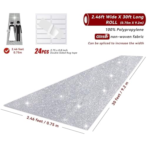 image for EZLucky Glitter Silver Carpet Runner for Party, 2.46X30 ft Roll, 200 G