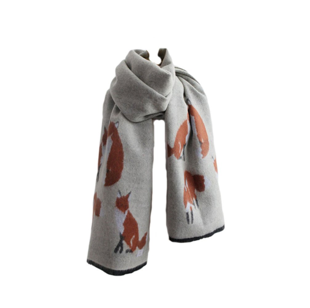 UK_Stone Women Ladies Luxurious Cashmere Feel 200cm x 65cm Fox Print Large Scarf Shawl Stole Wrap (Khaki)