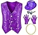 Kids Dance Hip Hop Jazz Costume Boys Sequin Vest Hat Sunglasses Set for Dance Party 11-12 Years Purple