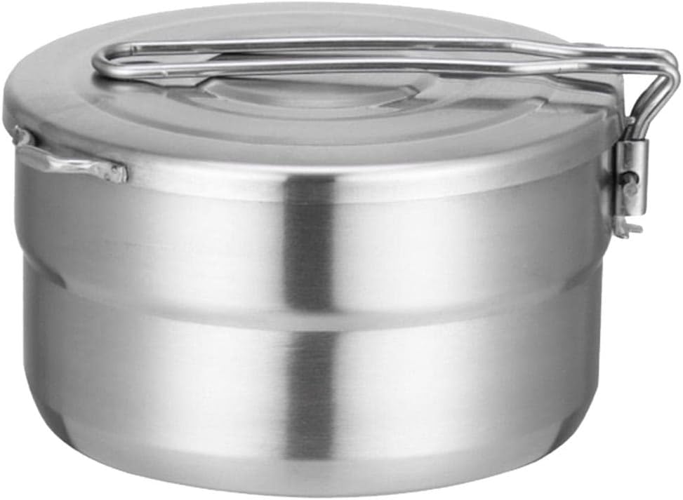 EKDJKK Stainless Steel Camping Cook Pot, 1.5L Camping Cookware with Lid and Folding Handle, Large Capacity Bento Pot for Outdoor Backpacking Camping Hiking Picnic EKDJKK Stainless Steel Camping Cook Pot, 1.5L Camping Cookware with Lid and Folding Handle, Large Capacity Bento Pot for Outdoor Backpacking Camping Hiking Picnic