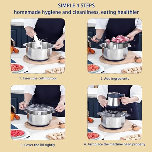 Image of 2 L Electric Meat Grinder & Food Chopper with 304 Stainless Steel Bowl 4 Blade Powerful Multi-Function Vegetable Mincer,Egg Beater Easy Clean,Dishwasher Safe,Non-Slip Base [800 W,220V-240V,50~60Hz]