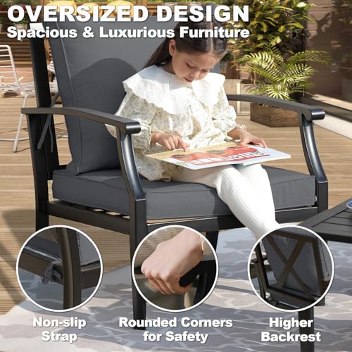 Image of 4-Piece Patio Furniture Set, Wider Outdoor Metal Seating Sofa with High Back & Lovsest, Coffee Table, All Weather Conversation for Backyard, Poolside, Deck-Grey