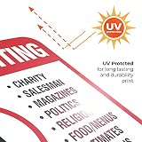 Sigo Signs Znak 'No Soliciting' naklejka samoprzylepna 15,5 x 12,5 4 mil winylowa naklejka do użytku wewnątrz i na zewnątrz ochrona przed promieniowaniem UV i wodoodporna elegancka zaokrąglone rogi odstraszacze solicitors 14 cm wysokość x 14 cm szerokość