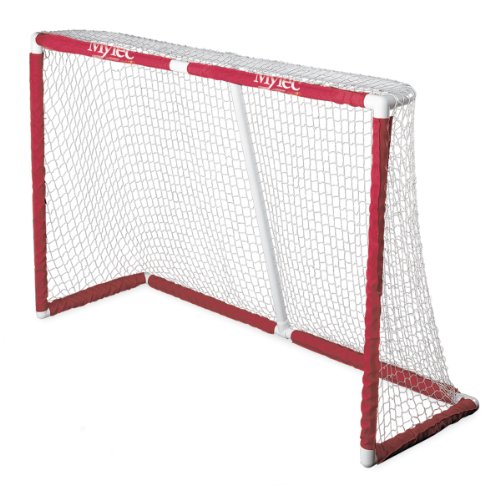 Mylec Official Regulation Sized PVC Hockey Goal for Indoor + Outdoor (6 x 4 Feet), Lightweight & Portable, Sleeve Netting System (Red, 14 Pounds)