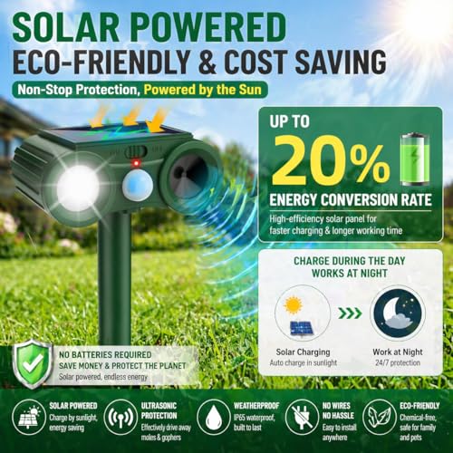 2026 ultrasonic Solar Animal Repellent Outdoor 2 PCS,USB Rechargeable Cat Repellent Outdoor &Deer Repellent Devices Coyote Skunk Raccoon Rabbit Deterrents Light with Motion Sensor for Yard Garden
