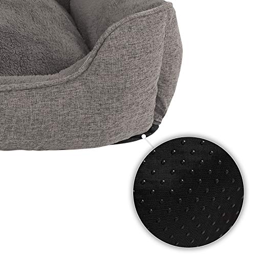 lionto Hundekissen meliert mit abnehmbarem Bezug, kuscheliges Heimtierbett mit komfortablem Einstieg für Hunde und Katzen, 90x75 cm, weiches Hundebett mit rutschfestem Boden, grau