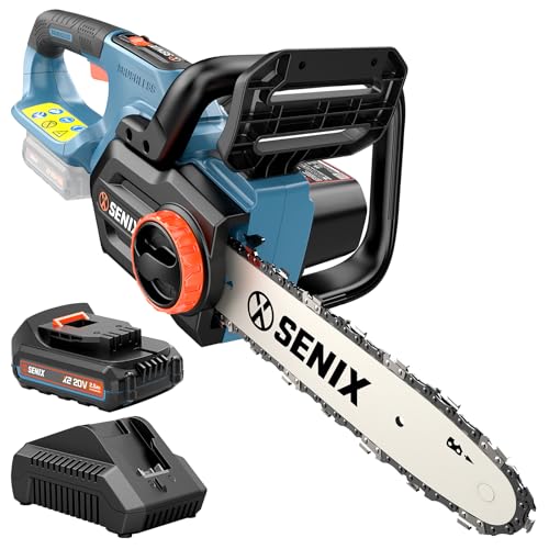 SENIX Chainsaw Cordless, 20V 10' Battery Chainsaw, Brushless Chain Saw, Includes 2.5Ah Battery & Charger, Garden Tool for Tree, Pruning, Branch Cutting, Yard, Fathers Day Gift, Tool-Free,CSX2-M