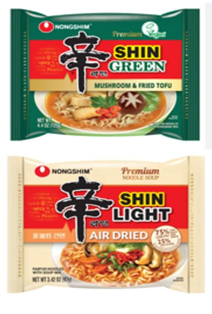 Combo de ramen premium, fideos ramen instantáneos coreanosK - Comida, Shin Green con champiñones y tofu frito Ramyun 4 unidades y Shin Light Ramyun