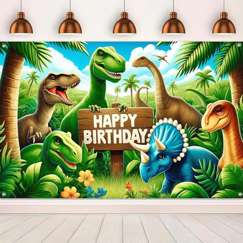 Image of BlissYard Happy Birthday Banner Dinosaur Decrations Backdrop 120x84 Inch Seasonal Dino Theme Party Background Decoration for Boys Kids Birthday Banners for Girls or Boys Gifts