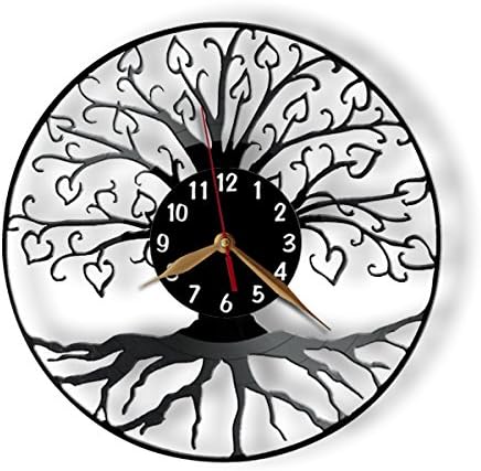 Tree of Life Wall Clock, Vinyl Record Clock 12 inch (30cm) / Laser Cut of Vintage Vinyl Record (Black clockface, Arabic Digits)