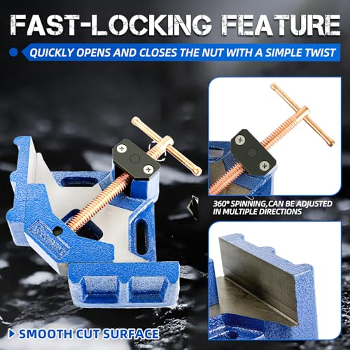 Image of W045C Ductile Iron Welding Machine Angle Clamp, Heavy Duty Right Angle 90 Degrees Welding Clamps for Woodworking Corner Miter Clamp