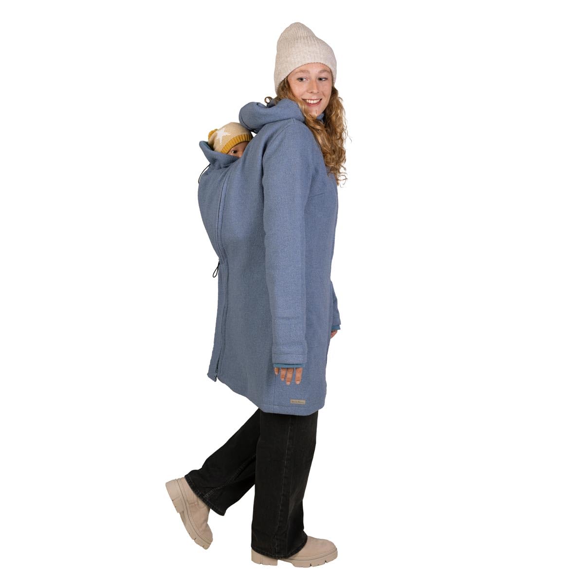 Viva la Mama – Wollmantel für Schwangerschaft & Babytragen vorn & hinten – 4in1 Umstands- und Tragemantel – warme Tragejacke - SMILLA - eisblau - S
